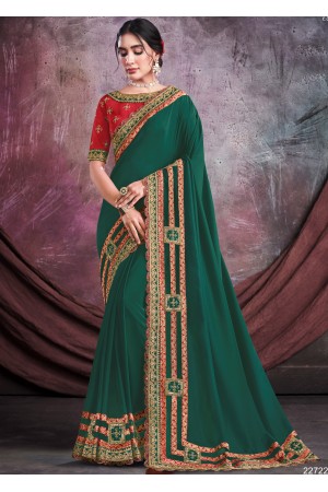 Red & Green Silk Designer Saree